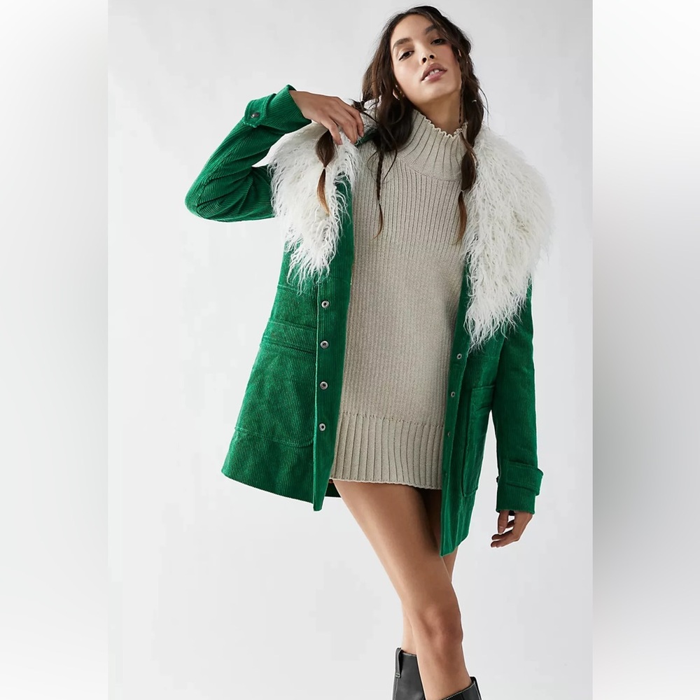 Free People Lady Lane Faux Fur Collar Corduroy Vintage Jacket S - Picture 1 of 7